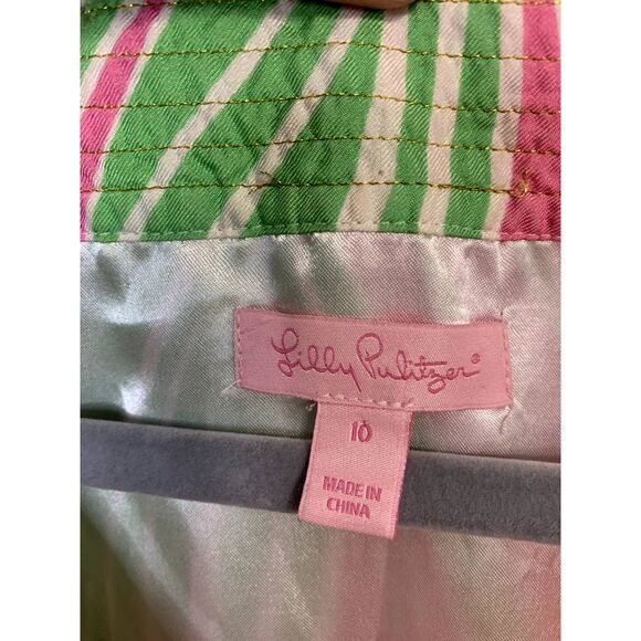 Lilly Pulitzer Pink and Green Leaf Silk Dress Size 10 - Picture 3 of 11